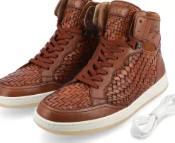New TAFT Rapido Brown Leather Sneakers - Brown Woven |
